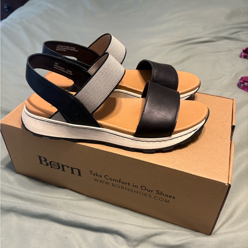 Born Black and Cream Women's Sandals